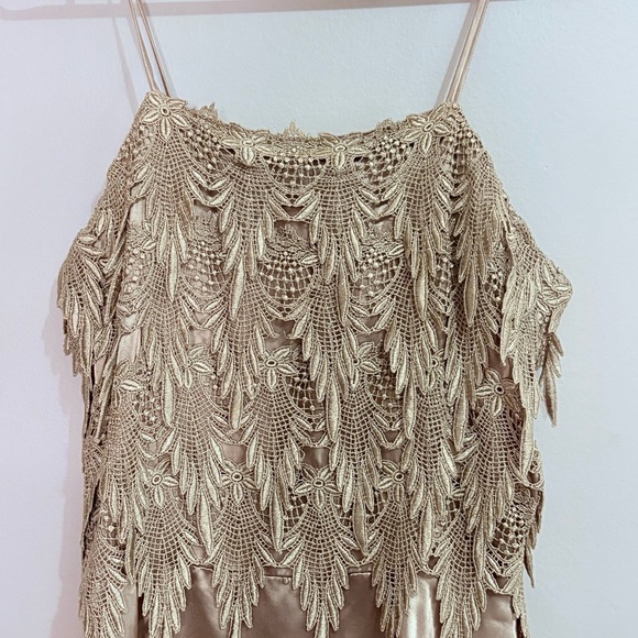 Vintage Bronze Mini Dress w Gorgeous Fringed Lace & Tiered Ruffle Skirt - Picture 4 of 15